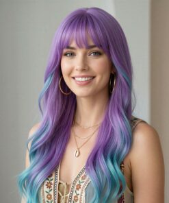 Purple To Blue Ombre Wavy Wig BE69