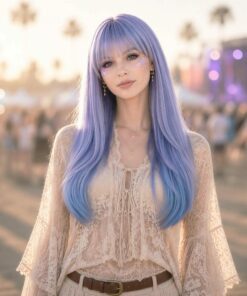 Pastel Purple Blue Layered Wig With Bangs BE64
