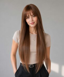 Chestnut Brown Long Straight Wig With Bangs BE86