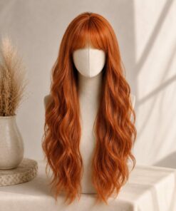 Copper Ginger Long Wavy Wig With Bangs BE91