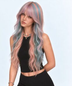 Pastel Rainbow Wavy Wig With Bangs BE61