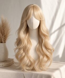 Long Blonde Wavy Wig With Bangs BE90