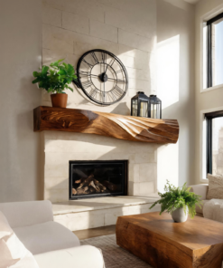 Alternative view of Solid Wood Block Fireplace Mantel with Sculpted Grain Surface