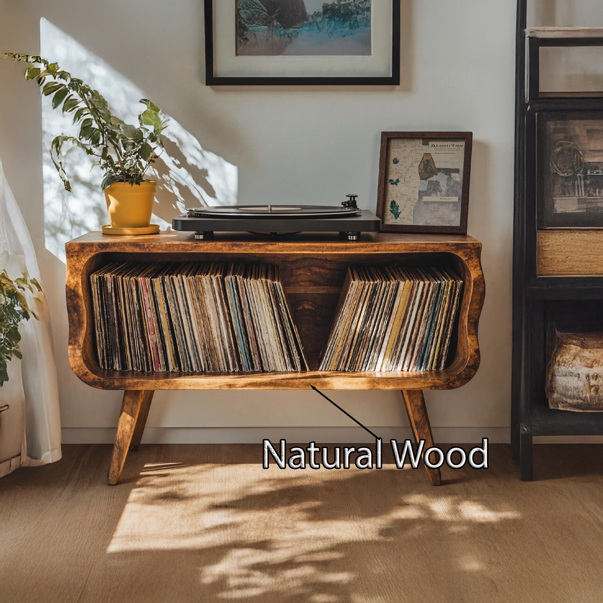 Rustic Natural Wood Record Player Stand in Minimalist Style - Image 5