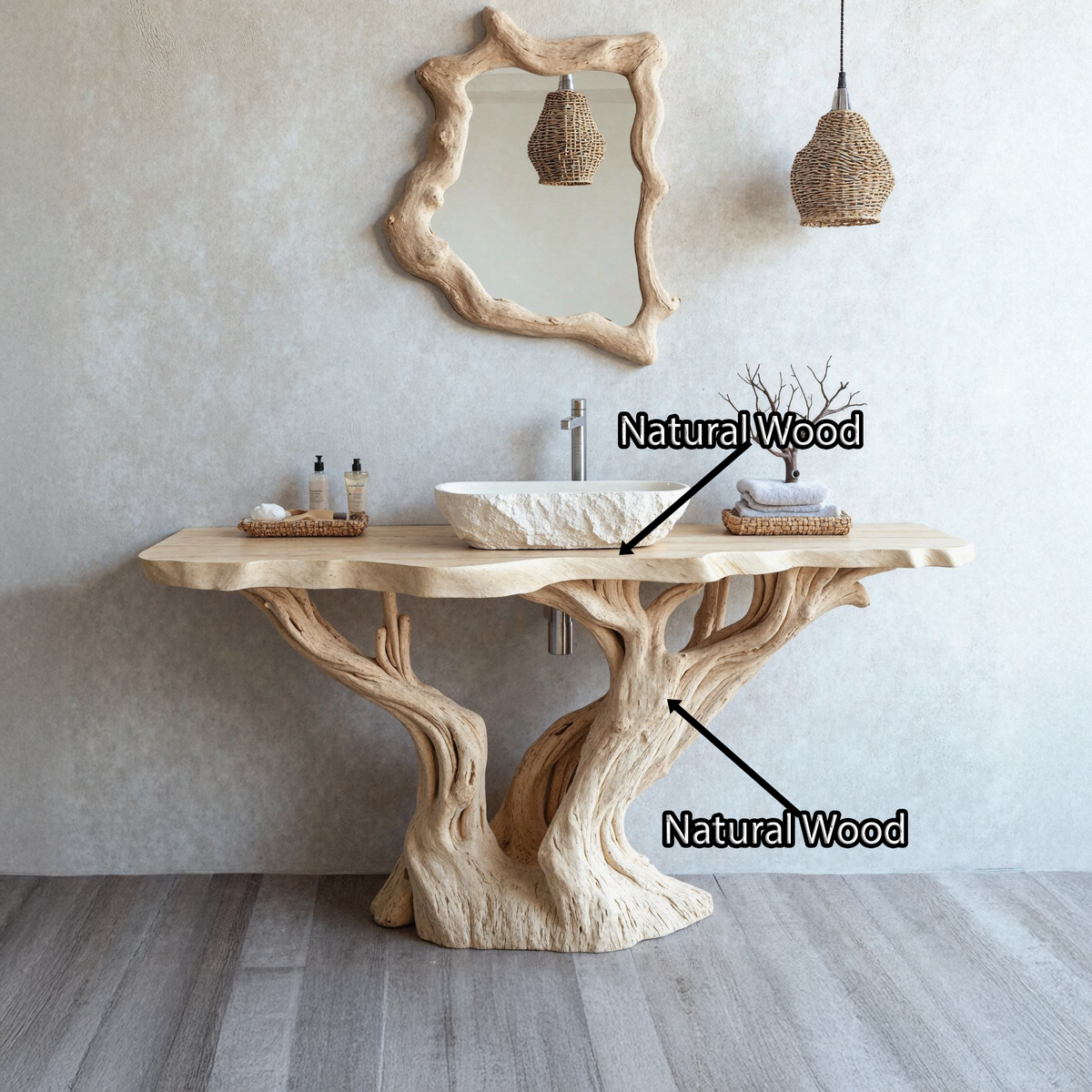 Reclaimed Wood Live Edge Bathroom Vanity Top, Natural Finish - Image 6