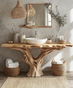 Farmhouse Live Edge Natural Wood Bathroom Vanity Shelf