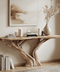 Rustic Live Edge Console Table in Natural Solid Wood