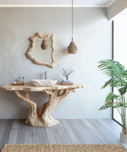 Alternative view of Reclaimed Wood Live Edge Bathroom Vanity Top, Natural Finish