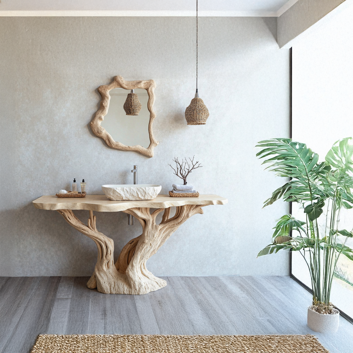 Reclaimed Wood Live Edge Bathroom Vanity Top, Natural Finish - Image 2