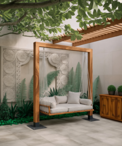 Alternative view of Solid Wood Freestanding Outdoor Daybed Swing with Rope Suspension