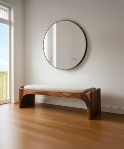 Mid-Century Modern Solid Wood Bench with Seat Cushion