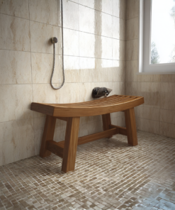 Mid-Century Solid Wood Spa Bench for Bathroom or Entryway