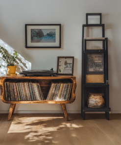 Alternative view of Rustic Natural Wood Record Player Stand in Minimalist Style