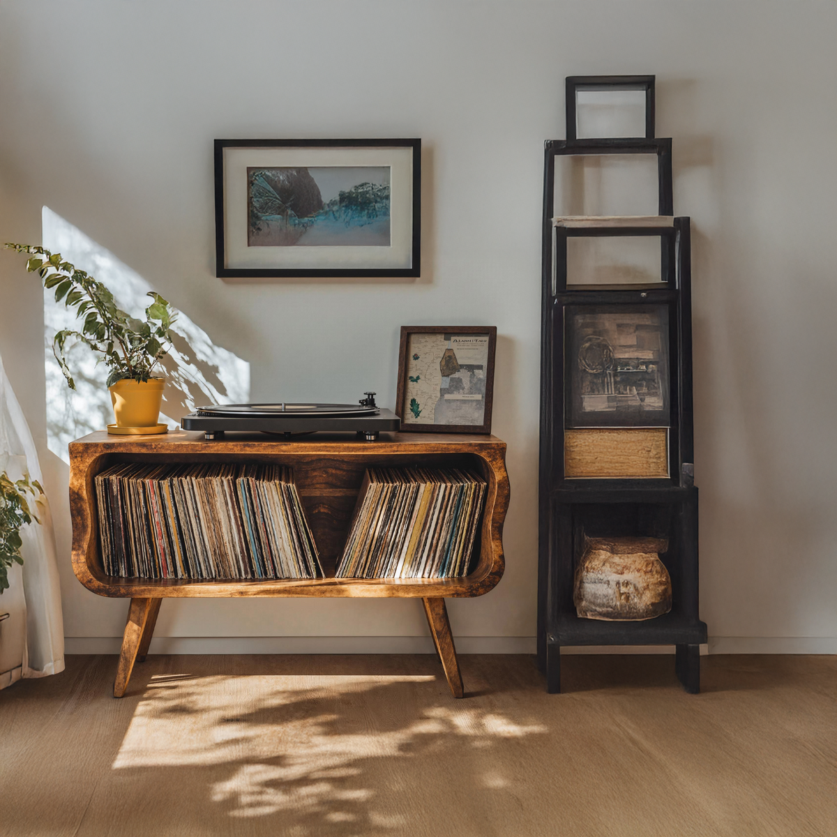 Rustic Natural Wood Record Player Stand in Minimalist Style - Image 2