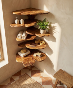 Alternative view of Boho Leaf-Shaped Solid Wood Corner Shelf for Nursery Walls