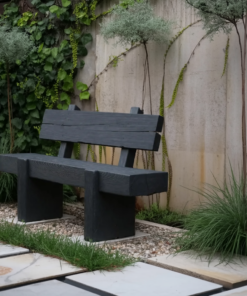 Alternative view of Charred Solid Wood Outdoor Bench with Reclined Backrest