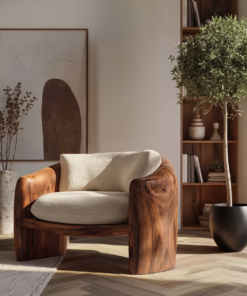 Alternative view of Modern Organic Wood Lounge Chair with Sculpted Frame and Cushions
