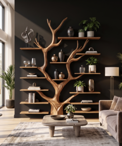 Alternative view of Sculptural Tree-Inspired Wood Bookcase Wall Unit