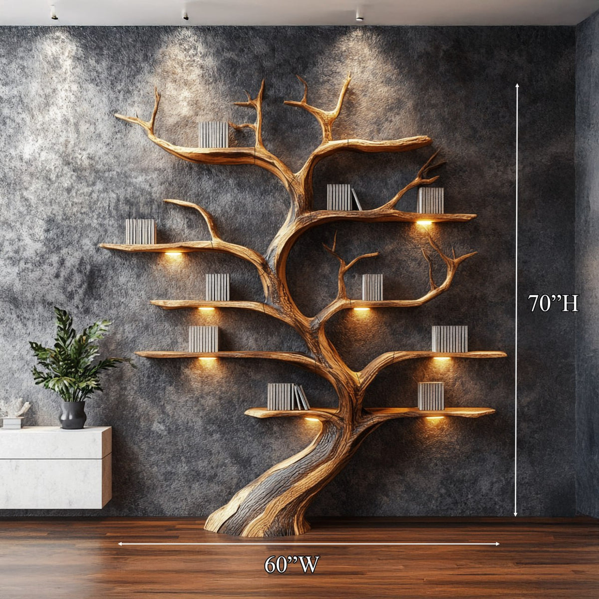 Driftwood-Style Tree Branch Wall Shelf in Rustic Solid Wood - Image 7