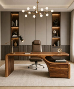 Alternative view of Organic Solid Wood Desk with Curved Drawer Base for Home Office