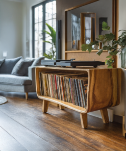 Alternative view of Solid Wood Record Player Stand with Open Vinyl Storage