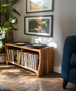 Alternative view of Mid-Century Low Record Player Stand in Natural Wood