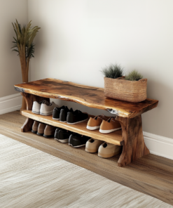 Farmhouse Solid Wood Entryway Shoe Bench with Live Edges
