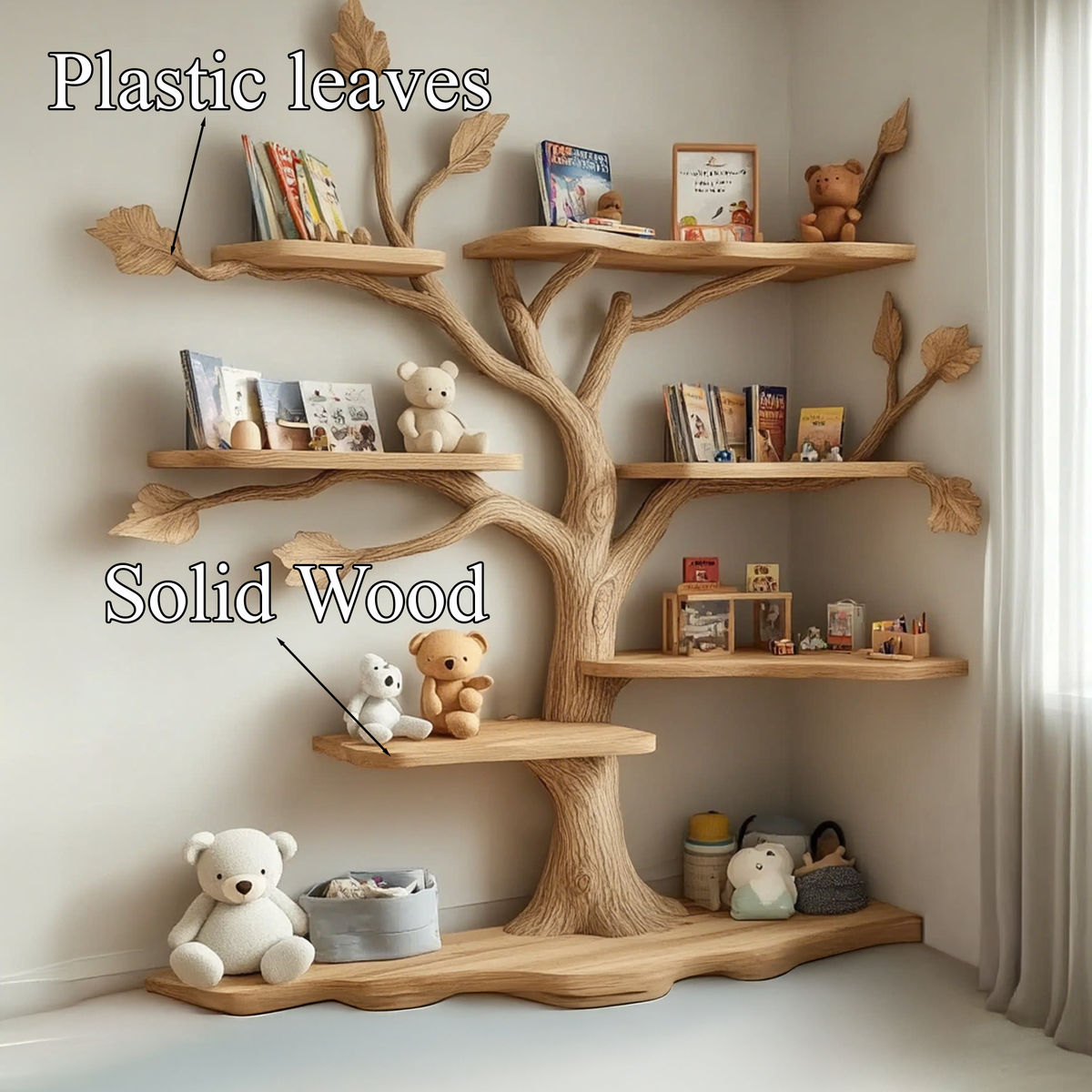 Handmade Natural Wood Tree Bookshelf for Kids and Baby Room - Image 4