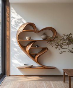Alternative view of Mid-Century Live Edge Wall Bookshelf in Solid Wood