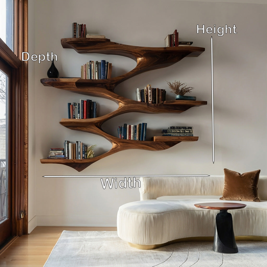 Mid-Century Solid Wood Wall Shelf with Sculptural Tiered Spine - Image 8