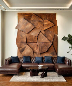 Solid Wood Geometric Wall Art with Layered Faceted Panels