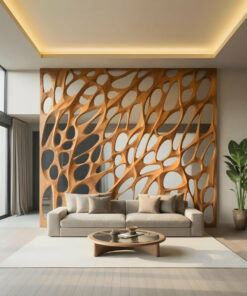 Modern Organic Solid Wood Room Divider with Cellular Openings