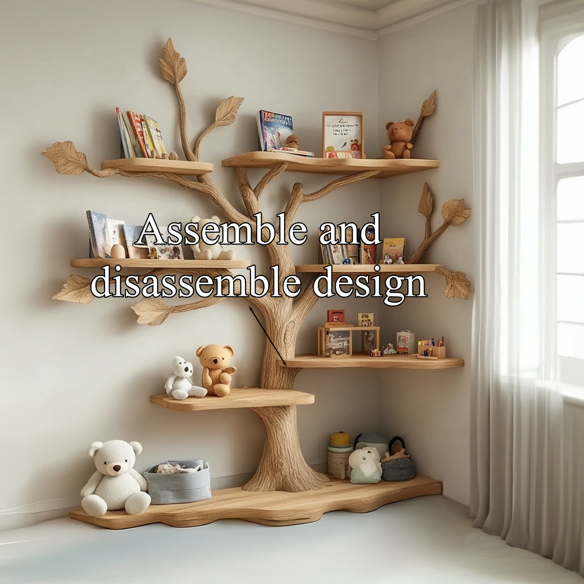 Handmade Natural Wood Tree Bookshelf for Kids and Baby Room - Image 5