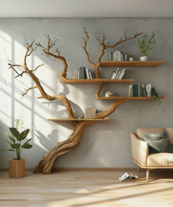 Tree Branch Wall Mounted Floating Bookshelf 80 x 80 Inch