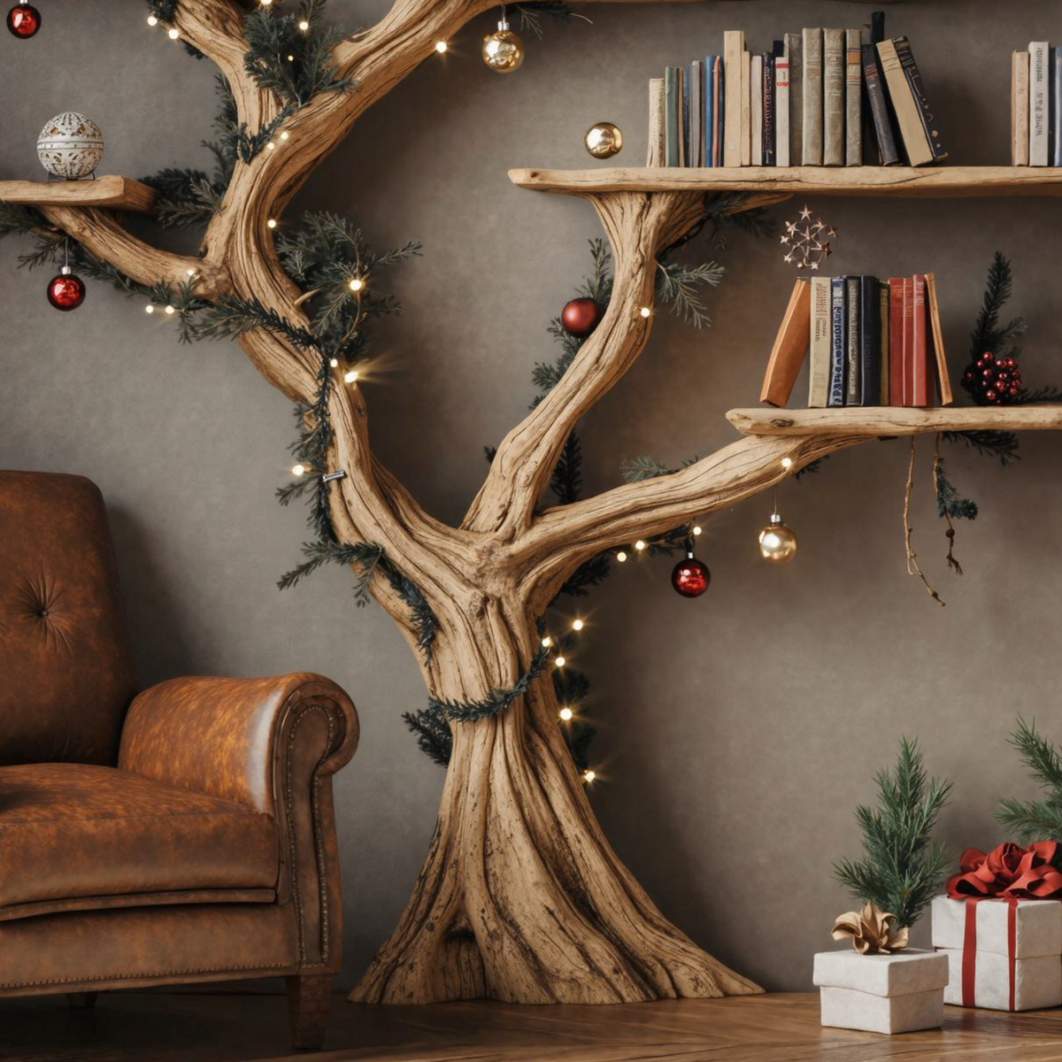 Driftwood-Style Tree Branch Floating Bookshelf, 70 x 70 Inch - Image 3