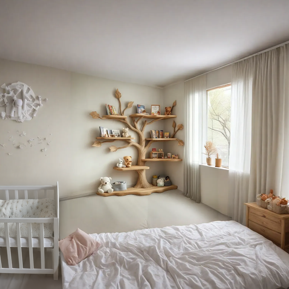 Handmade Natural Wood Tree Bookshelf for Kids and Baby Room - Image 2
