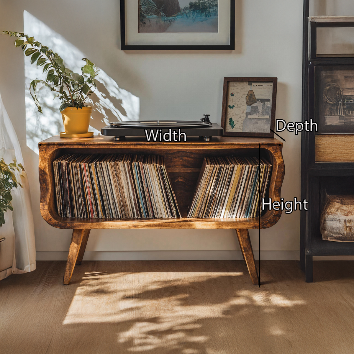 Rustic Natural Wood Record Player Stand in Minimalist Style - Image 6