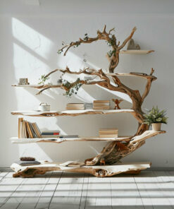 Farmhouse Tree Branch Standing Corner Shelf with Live Edge Tiers