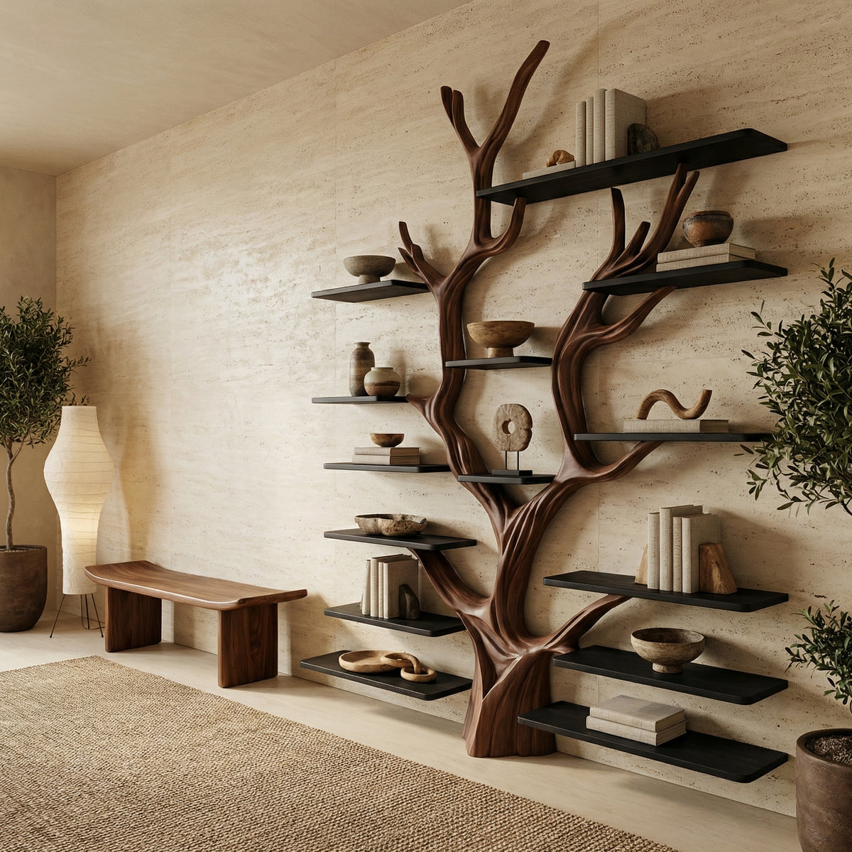 Sculptural Tree-Inspired Wood Bookcase Wall Unit - Image 6