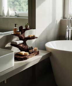 Alternative view of Modern Organic Solid Wood Countertop Bathroom Shelf with Tiers