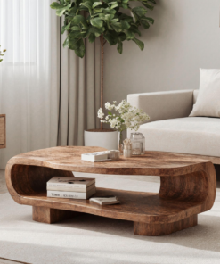 Farmhouse Wooden Coffee Table in Brown with Wax and Oil Finish