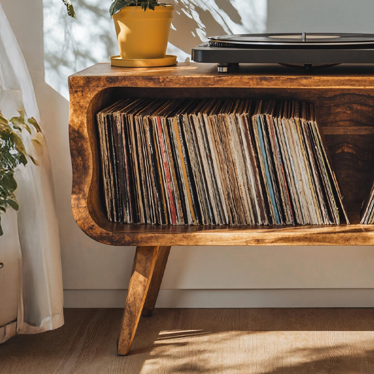 Rustic Natural Wood Record Player Stand in Minimalist Style - Image 3