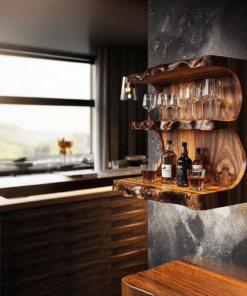 Alternative view of Reclaimed Tamarind Wood Floating Wine Bar Shelf