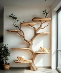 Handmade Large Wooden Cat Tree with Climbing Branches