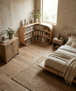 Alternative view of Mid-Century Solid Wood Corner Bookshelf with Curved Compartments
