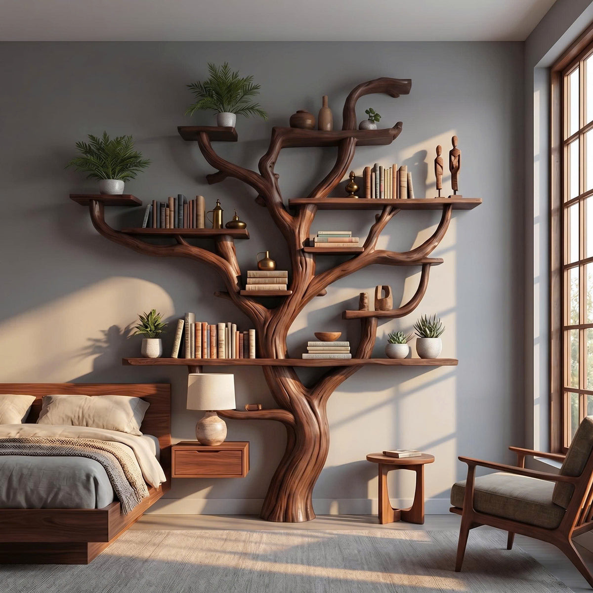 Wall Mounted Tree Branch Corner Bookshelf in Natural Wood - Image 7