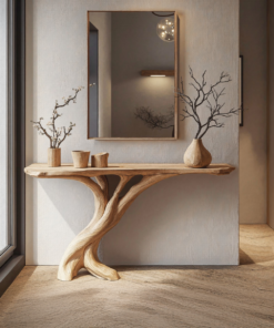 Narrow Natural Wood Console Table for Hallway and Entry