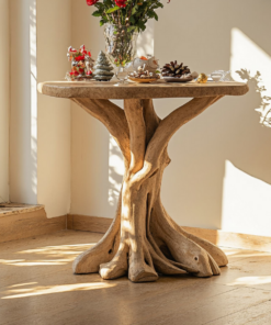 Rustic Solid Wood Live Edge End Table with Natural Wax Finish
