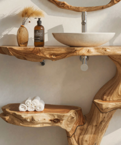 Alternative view of Live Edge Natural Wood Bathroom Vanity Countertop Shelf